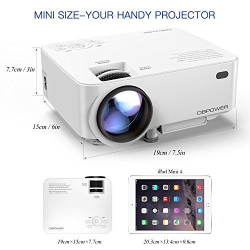 DBPOWER T20 Videoproiettore Portatile Full HD 1080P, Con Cavo HDMI Gratuito USB/SD/VGA/AV - Bianco