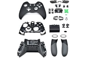 Jerilla Kit de Caja de Cáscara de Reemplazo Piezas de Reparación de Carcasa Compatible con Control Inalámbrico Xbox One Elite - Negro, Incluye Marco Medio, Botones, Parachoques