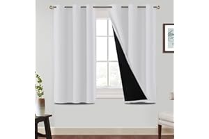 BellaHills 100% Tende Oscuranti Tende con Anelli 2 Pezzi, Tende Camera da Letto Fonoassorbente L117 x A137 cm, tende per interni tende moderne, Tende Per Interni, Bianco Sbiancato