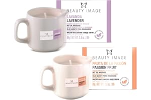BEAUTY IMAGE Pack de 2 Velas de Masaje Grandes - Fruta de la Pasión - Lavanda [de 4 a 5 Masajes de Cuerpo Entero cada Vela]. Aceite Caliente para Masaje Profesional. Calidad Hecho en Europa.