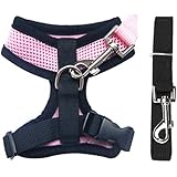 Contever® Verstellbar Rückseite Clip Harness Hundegeschirr Welpengeschirr Softgeschirr Brustgeschirr Halsbänder mit Leine (S: Brustumfang: 31cm; Halsumfang:22cm)-Rosa