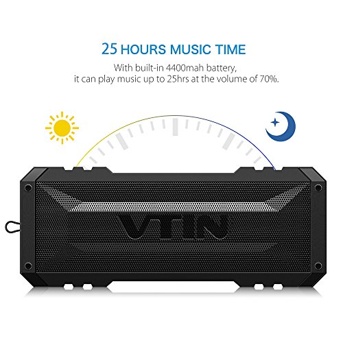 Altoparlante Bluetooth 20W, VTIN Cassa Bluetooth 4.0 Portatile IPX4 Impermeabile, Crashproof, Speaker Senza Fili con Incorporato Microfono e Doppia Cassa, Tempo di Riproduzione di 25 Ore, Raggio di Connessione Bluettoth di 10 Metri, Ingresso Aux-in, per iPhone Smartphone Android e Tablet PC, Nero