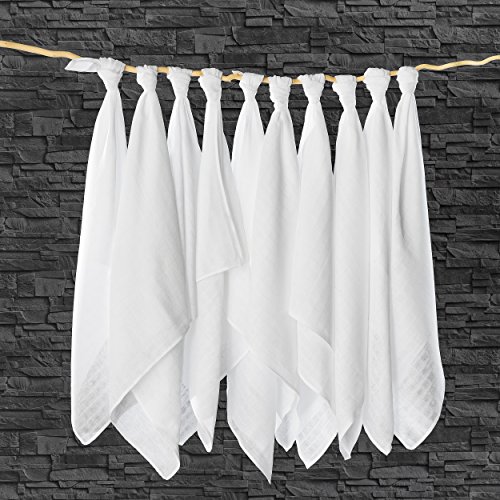 Mullwindeln / Spucktücher – 10er Pack, 80×80 cm, weiß | PREMIUM QUALITÄT – schadstoffgeprüft, doppelt gewebt, ÖKO-TEX zertifiziert, verstärkte Umrandung, kochfest | Stoffwindeln & Mulltücher fürs Baby - 4