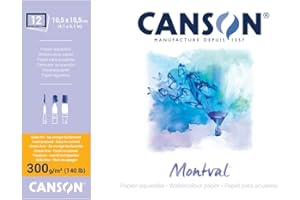 Canson Montval - Bloc 12 Feuilles Papier Aquarelle - Grain Fin - 10,5 x 15,5 cm - 300g/m², Blanc, A6