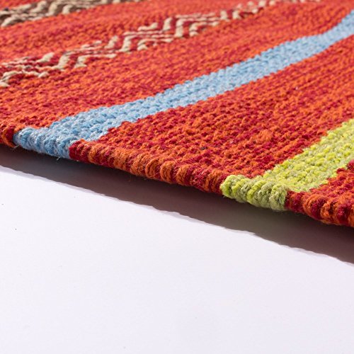Designer Teppich Webteppich Kelim Handgewebt 100% Baumwolle Modern Gestreift Bunt, Grösse:80×150 cm - 2