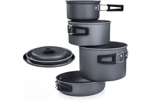 ‎YOUR GEAR yourGEAR Ranger V - 7-teiliges Camping Kochgeschirr Set für 4-5 Personen - Langlebiges, antihaftbeschichtetes Aluminium - Topf Pfannen Set im Netzbeutel für Camping und Outdoor