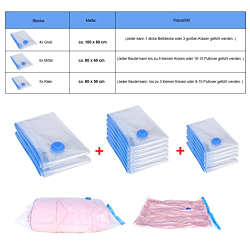Songmics 15 tlg Set 100 x 80 / 80 x 60 / 60 x 50 cm Vakuumbeutel Vakuum Aufbewahrungsbeutel Haushaltshelfer transparent RVM15T - 2