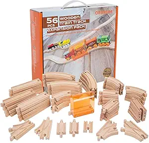 Orbrium Toys 56 Piece Wooden Train Track Expansion Pack with Tunnel Fits Thomas Brio Chuggington Melissa & Doug Imaginarium Set