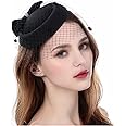 Women's Fascinator Pillbox Bowknot Derby Hat for Wedding & Kentucky Derby - Tea Party Hat Headband Headwear with Side Hair Clip & Mesh Veil (Black)
