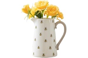 SJ TRADERS Bee Flower Vase Jug, Flower Vase Jug, Xmas Ceramic Flower Pitcher Vase Jug with Handle, Decorative Bee Artificial Flowers Jug for Home Decor, Novelty Gifts for your loved on Christmas