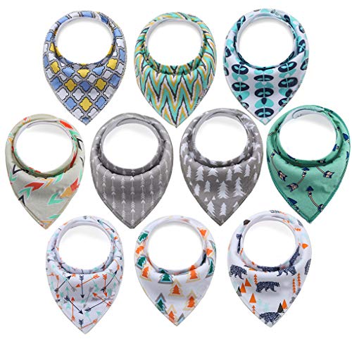 BEELY Baby Bandana Drool Bibs, 10-Pack Unisex Baby Bibs for Boys and Girls 100% Organic Cotton, Absorbent, Soft Bib Set for Baby Newborn Gifts for Teething, Feeding and Drooling