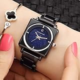 Sxfcool Square Fashion Starry Night leuchtende Nadel weiblich Uhr,Black