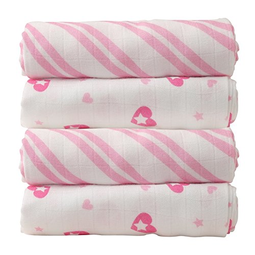 Cuski Super Soft Bamboo Muslins x 4 (Jolie Hearts)