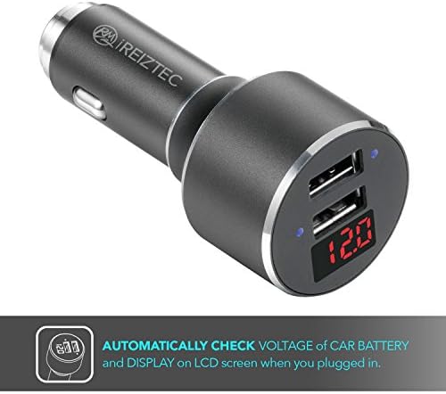 iREIZTEC 34W Dual USB Car Charger, w/Safety Hammer, QC 3.0 &amp; 5V/2.1A Ports for iPhone X 8 7 6S 6 Plus, iPad Pro Air, Galaxy S9 S8 S7 S6 Edge Plus Note 8, LG G6 V10, HTC Nexus Pixel &amp; more (black)