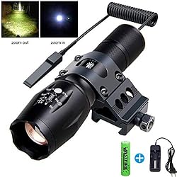 VASTFIRE Lampe Torche Blanche zoomable 500 lumens Mise au Point réglable LED Tactique avec Interrupteur de Pression à Distance (18650 Chargeur de Batterie Rechargeable Inclus)