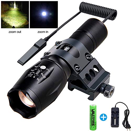 VASTFIRE Lampe Torche Blanche zoomable 500 lumens Mise au Point réglable LED Tactique avec Interrupteur de Pression à Distance (18650 Chargeur de Batterie Rechargeable Inclus)
