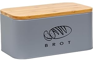 Theo&Cleo Contenitore per il pane con coperchio, coperchio in bambù ecologico, può essere utilizzato come tagliere, spazioso contenitore per il pane in metallo, per conservare a lungo e mantenere