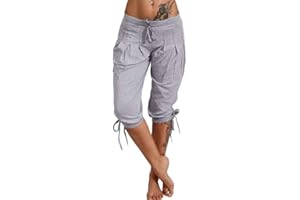 ORANDESIGNE Femme Pantacourt Ample Pantalons Courts 3/4 Bermudas Genou Longueur Casual Eté Capri Shorts Elastique Jogging Sport Pantalons