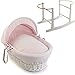 White Wicker Pink Waffle Moses Basket With White Rocking Stand