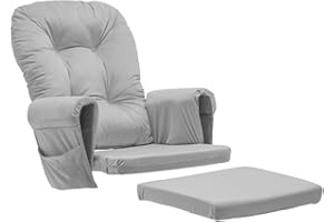 CyyKcc Glider Rocker Replacement Cushions Cover Set Velvet for Nursery Chair and Footstool Padded Hugging Cushions with Storage Pocket, Grey