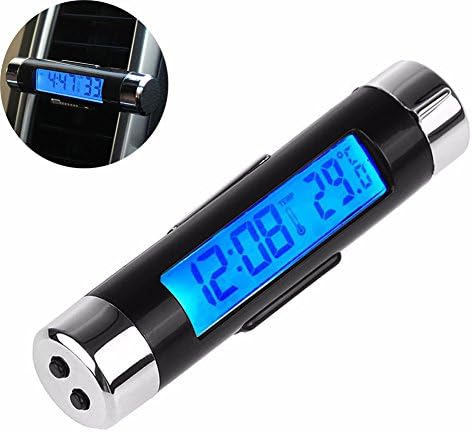 OWIKAR Car Auto LCD Display 2 In 1 Mini Car Clip-On Digital Backlight Automotive Time Clock Thermometer Electronic Car Air Vent Clip Stick On Time LED Backlight