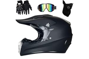 HNGKGJBL Jeunesse Enfant Hors Route Moto Casque, avec Gants Lunettes Masque, MTB VTT BMX Une Descente Quad Moto Cross Accident Casque Unisexe, Approuvé par Le Dot