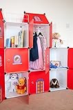 Kinder-Schloß Kinder kleiderschrank Spielzeug Kästen Bücherregal Organisator rote Schloss-Würfel 11 Flur Schrank Badschrank Hoch Regal Garderoben mit 3 Kleiderstange - 5