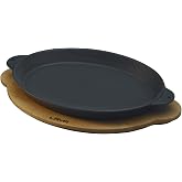 Lava Pişirme Kabı LV ECO FT 1824 T10 K4 Fajita Plaka, Oval, Integral Metal ve Ahşap Plaka, &Ouml;l&ccedil;&uuml;ler 18 x 24 cm, D&ouml;kme Demir, S