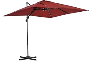 Outsunny Parasol déporté carré manivelle avec pied en acier dim. 2,5L x 2,5l m alu. polyester haute densité rouge