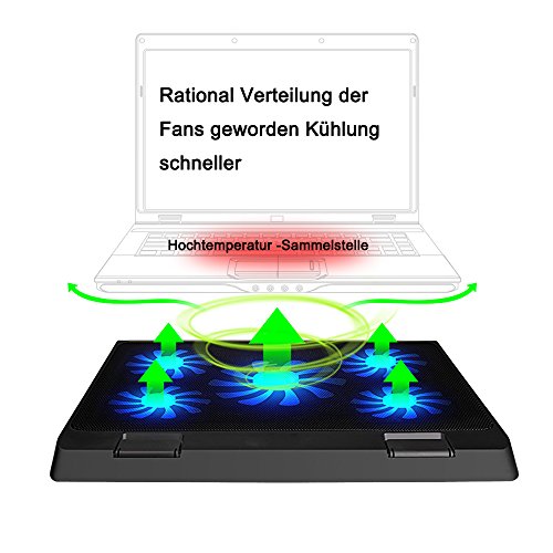 TopMate 10 – 17″ Zoll Notebook Laptop Kühler Laptop Unterlage- 5 x Lüfter – 2 x Usb - 3