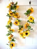ca. 180cm Sonnenblumengirlande Sonnenblume Blume Blättergirlande Tischdeko Girlande künstlich Fensterdeko Dekogirlande Deko 63 Blüten 180cm