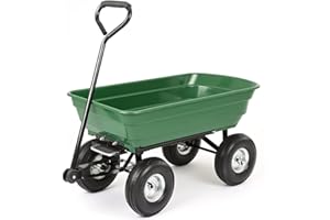 Trueshopping Large Garden Trolley Cart, Wheel Barrow – Heavy Duty Trolley on Wheels Steel Frame with Plastic Tray, 75L Capacity, Rubber Pneumatic Pull Cart Wagon Wheels, Tipping Design for Unloading