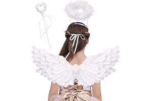 Jackcell Engels flügel Kostüm, Federn mit Heiligenschein und Zauberstab für Halloween Karneval Cosplay Party Fasching Kostüme (Weiß, Small)
