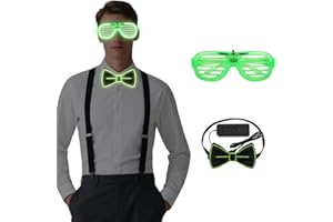 Alaoo LED Light Up Glasses Glow, 2Pcs Light Up Bow Ties with 3 Flash Modes LED Glow, Adjustable Illuminated Costume Accessory for Carnival, Music, Festival, Wedding, Halloween, Bachelor Party