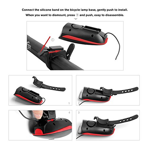 Duomishu 2 in 1 LED Fahrradlampe Fahrradlicht mit Horn Hupe vorne Fahrrad Scheinwerfer Frontleuchte Wiederaufladbare USB aufladbare LED Fahrradbeleuchtung Fahrradklingel Fahrrad vorderes Licht-Scheinwerfer, Weit Abstrahlwinkel - 4