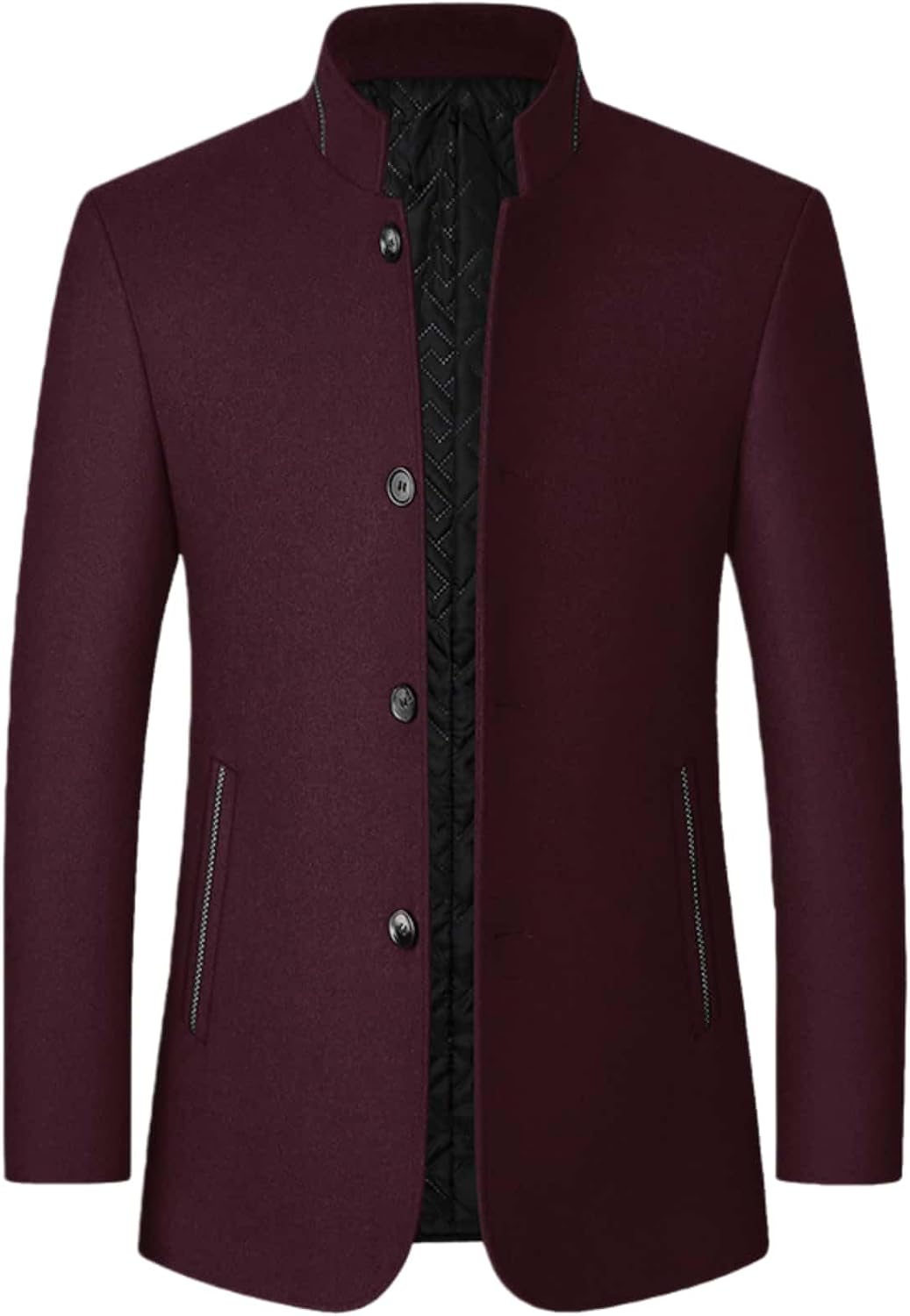 Men's Woolen Stand Collar Long Wool Blend Overcoat Slim Fit Down Topcoat Business Down Jacket Winter Stylish Long Slim