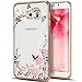 Price comparison product image UBMSA-Samsung Galaxy note 4 Case, Luxury Crystal Diamond Mirror Bling Soft TPU Silicone Case Back Cover for Galaxy note 4 cases [Girl case] (Gold-pink flower, S7)