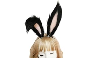 BUHIM Kaninchen Cosplay Ohren Lange Pelz Ohr Nette Loppy Kaninchen Stirnband (Schwarz Rosa)
