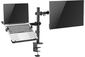 Ewent Support Ecran PC avec Plateau pour Ordinateur Portable Conception Ergonomique Bureau Bras Support Moniteur PC de 13-32 Pouces & Ordinateur Portable jusqu'à 15,6 Pouces VESA 75x75-100x100mm