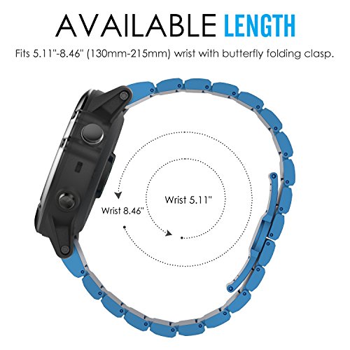 MoKo Garmin Fenix 3 Watch Armband, Edelstahl Replacement Wrist Band Watchband Strap Uhrenarmband Erstatzband mit Metallschließe und Schnalle für Garmin Fenix 3 / Fenix 3 HR Smart Watch, Blau - 6