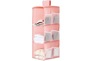 XiXiRan Organizador de Armario Colgante, Estantería Colgante de Tela, con 3 Niveles y 9 Bolsillos, Ahorro de Espacio y Plegable, Estante de Tela para Armario para Ropa, Toallas, Ropa Interior(Rosa)