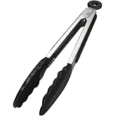 iNeibo Kitchen Premium Silicone Tongs 9"- Non-slip &amp; Easy Grip Stainless Steel Handle - Smart Locking Clip - Heat Resistant,