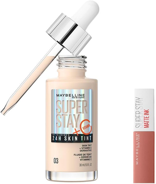 Maybelline New York Super Stay Skin Tint Fondöten 03 & Mini Super Stay Matte Ink Likit Mat Ruj 65 Seductress Makyaj Seti