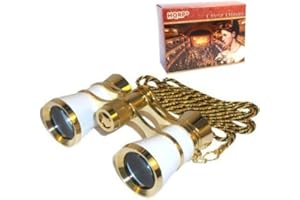 HQRP Opera Glasses Binocular White Pearl Color, Crystal Clear Optic (CCO), Necklace Chain in HQRP Gift Box