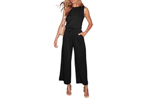 LACOZY Women's Summer Jumpsuit Overall Sleeveless Casual Romper Playsuit One Piece Straight Leg Jumpsuits with Pockets