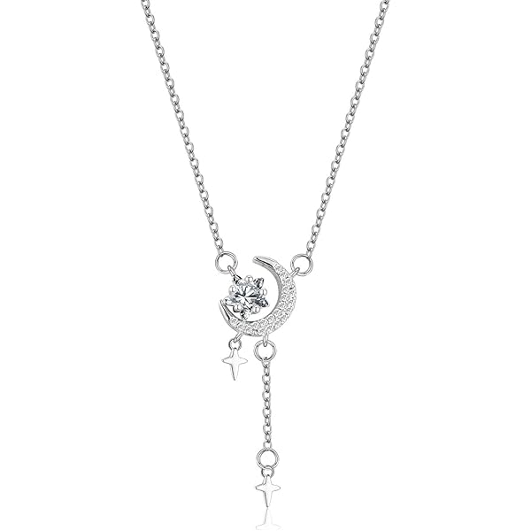 Kristallen Wassende Maan Hanger Ketting Sterling Zilver S925 Sierlijke Kubieke Zirkonia Diamant Ster Bedel Verstelbare Ketting Kettingen Chokers Delicate Sieraden Geschenken voor Vrouwen Meisjes BFF Kristallen Wassende Maan Hanger Ketting Sterling Zilver S925 Sierlijke Kubieke Zirkonia Diamant Ster Bedel Verstelbare Ketting Kettingen Chokers Delicate Sieraden Geschenken voor Vrouwen Meisjes BFF
