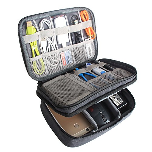 BUBM Mehrfachfunktion Kabelorganiser Tasche Reisetasche mit Doppelschichten für Elektronische Zubehöre wie Netzteil, Maus und USB Stricks(Mittel, Schwarz) - 3