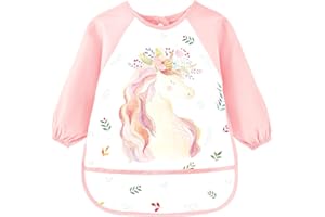 Montrestar Malkittel Kinder Malschürze 3-8 Jahre, Malerkittel Kind mit Lange Ärmeln und 3 Taschen, Wasserdicht Malkittel Schule 1. Klasse, für Mädchen Jungen Malen Basteln Backen Kinderschürze