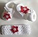 Baby Girls Xmas Red Flower Socks Booties & Crochet Headband- In Gift Bag- 0-3 Months
