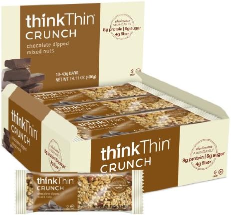 Think Products, ThinkThin Crunch, Mixed Nuts &amp; Chocolate, 10 Bars, 40 g Each